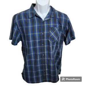 Anchor Blue Shirt, Men L, Casual Button Front, Blue & Gray Check Print, GUC